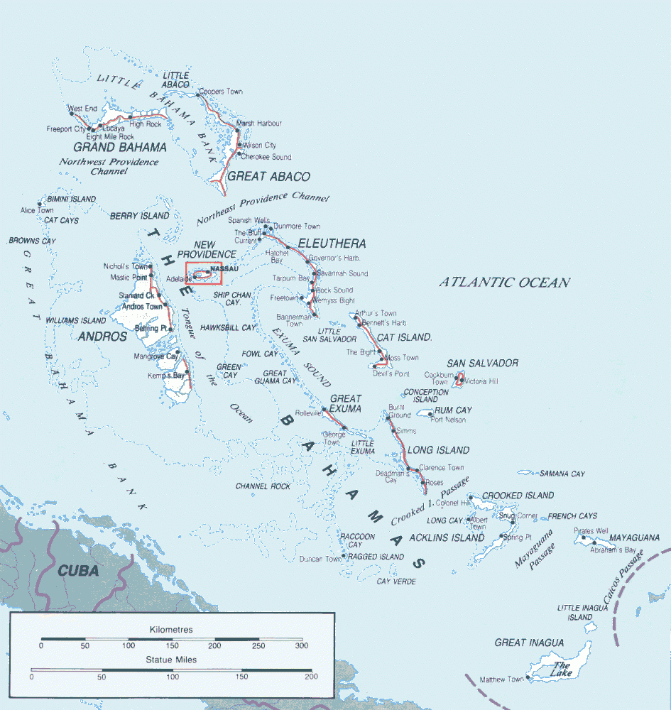 Map Of The Bahamas Depicts All Islands Of The Bahamas And Relationship With Caribbean Sea