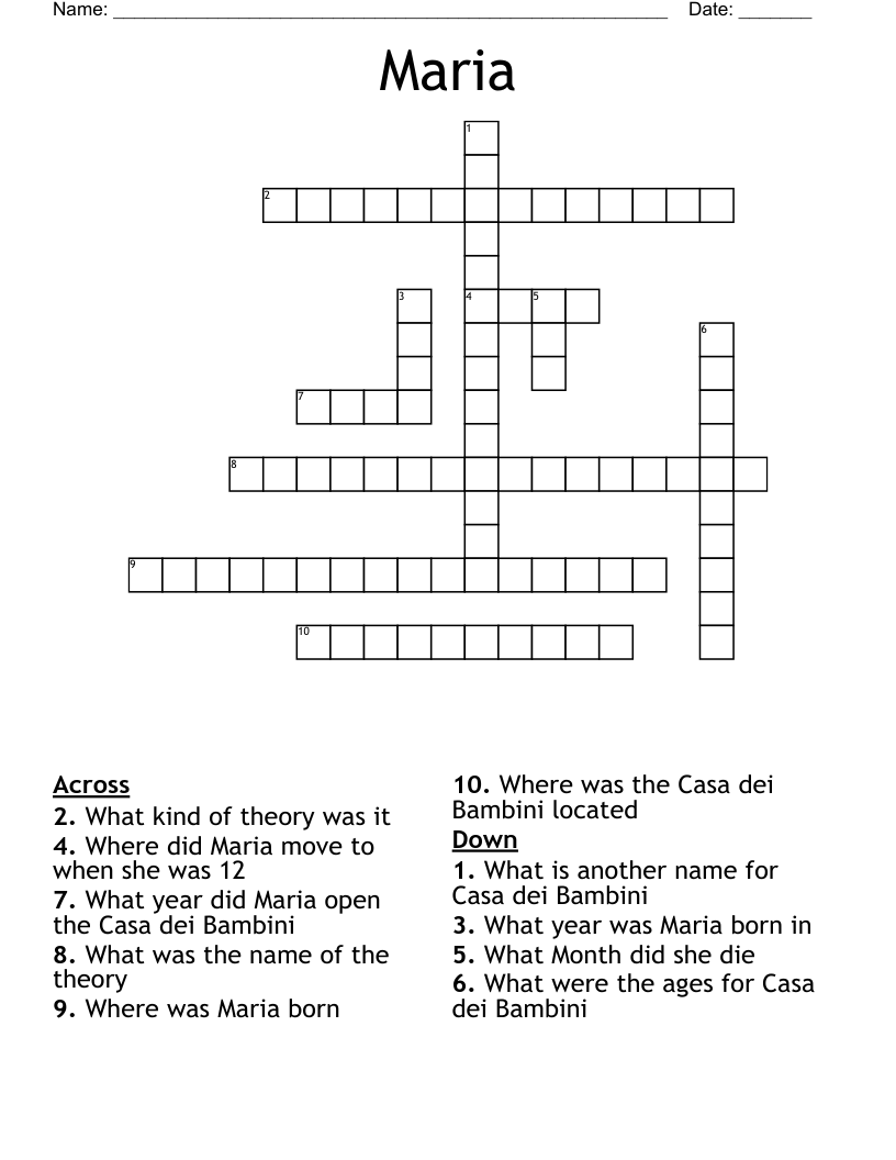 Maria Montessori Crossword WordMint