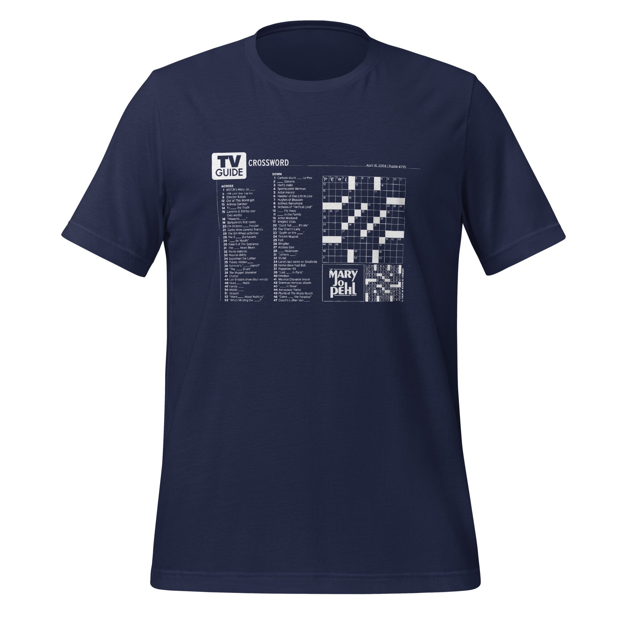 Mary Jo Pehl Show TV Guide Crossword Puzzle Design T Shirt Dumb Industries