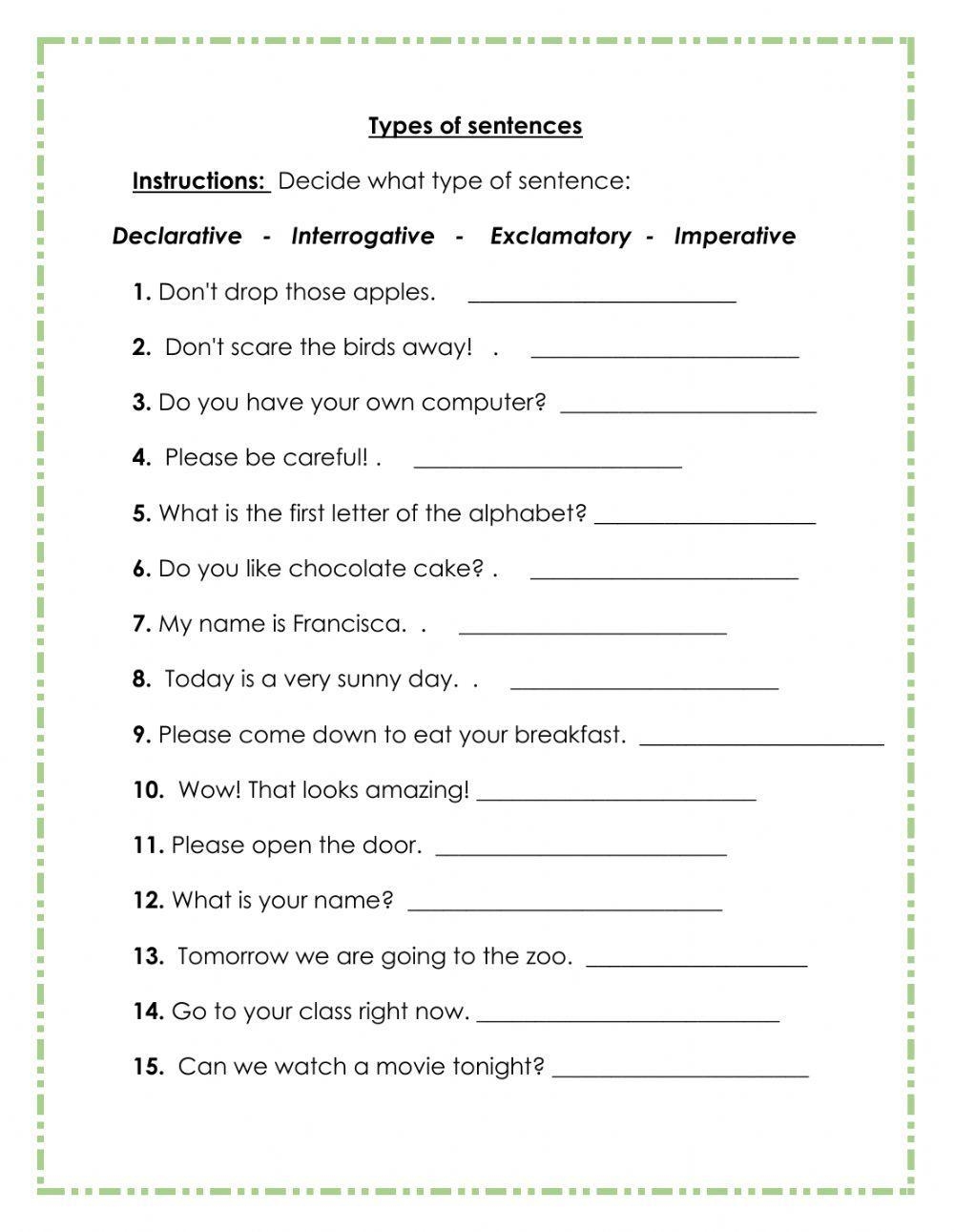 Mastering Types Of Sentences Engaging Worksheets For Effective Learning