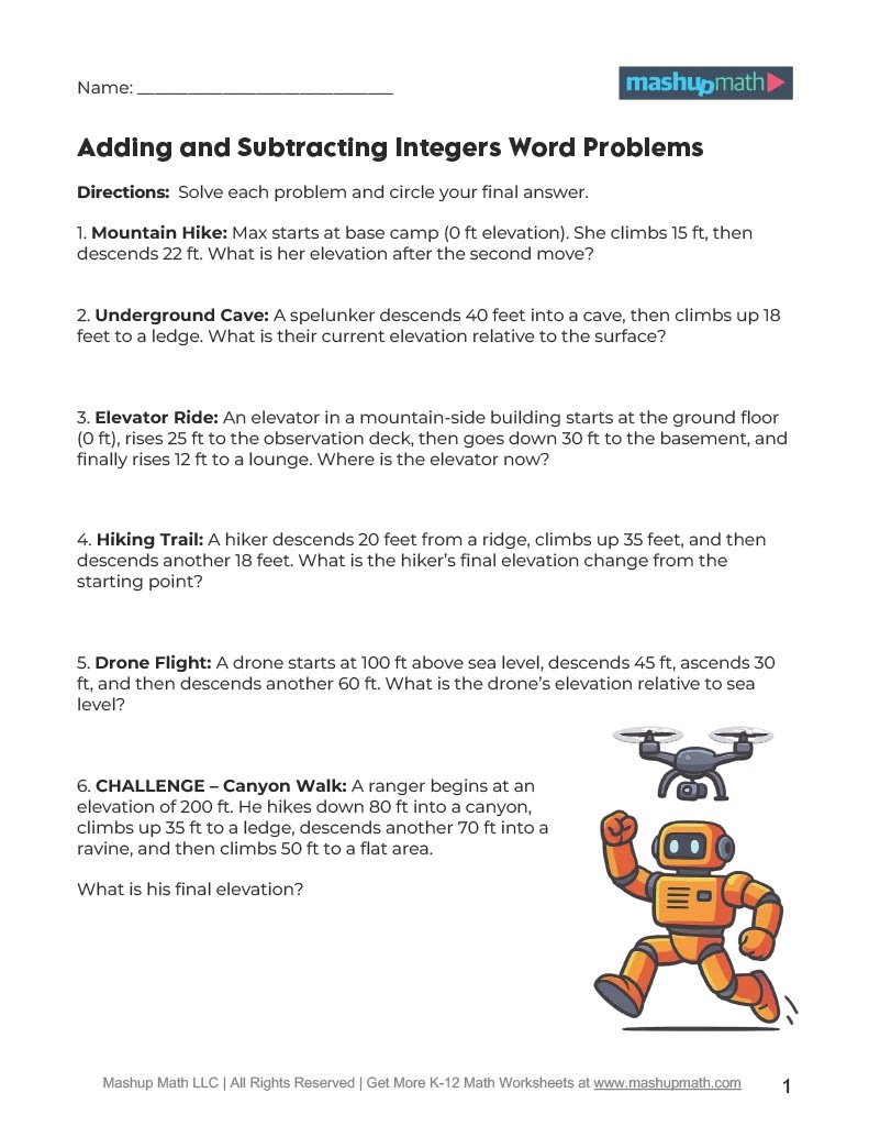 Math Word Problems For Grades 1 8 Mashup Math