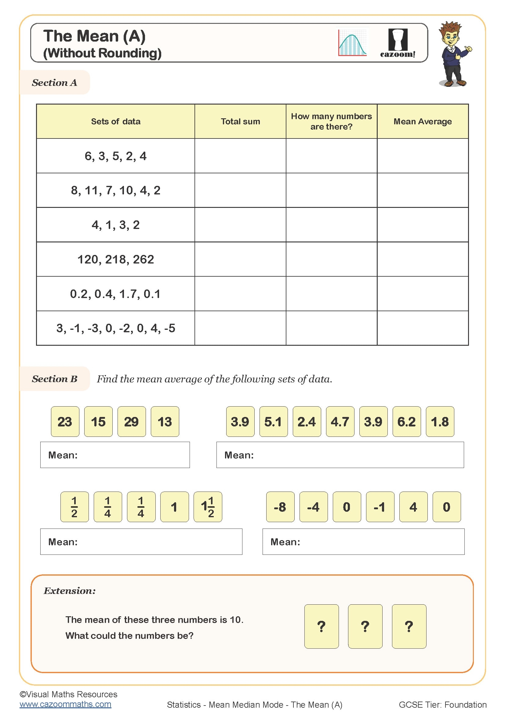 worksheet about mean median mode