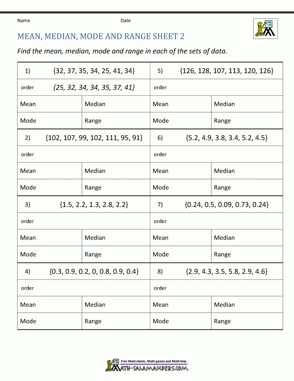 Mean Median Mode Range Worksheets Mean Median Mode Range Worksheets