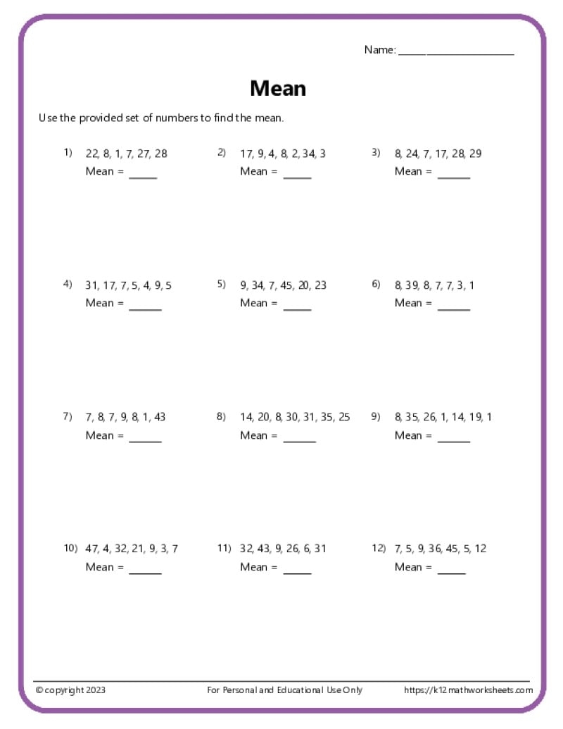 Mean Median Mode Range Worksheets Mean Median Mode Range Worksheets