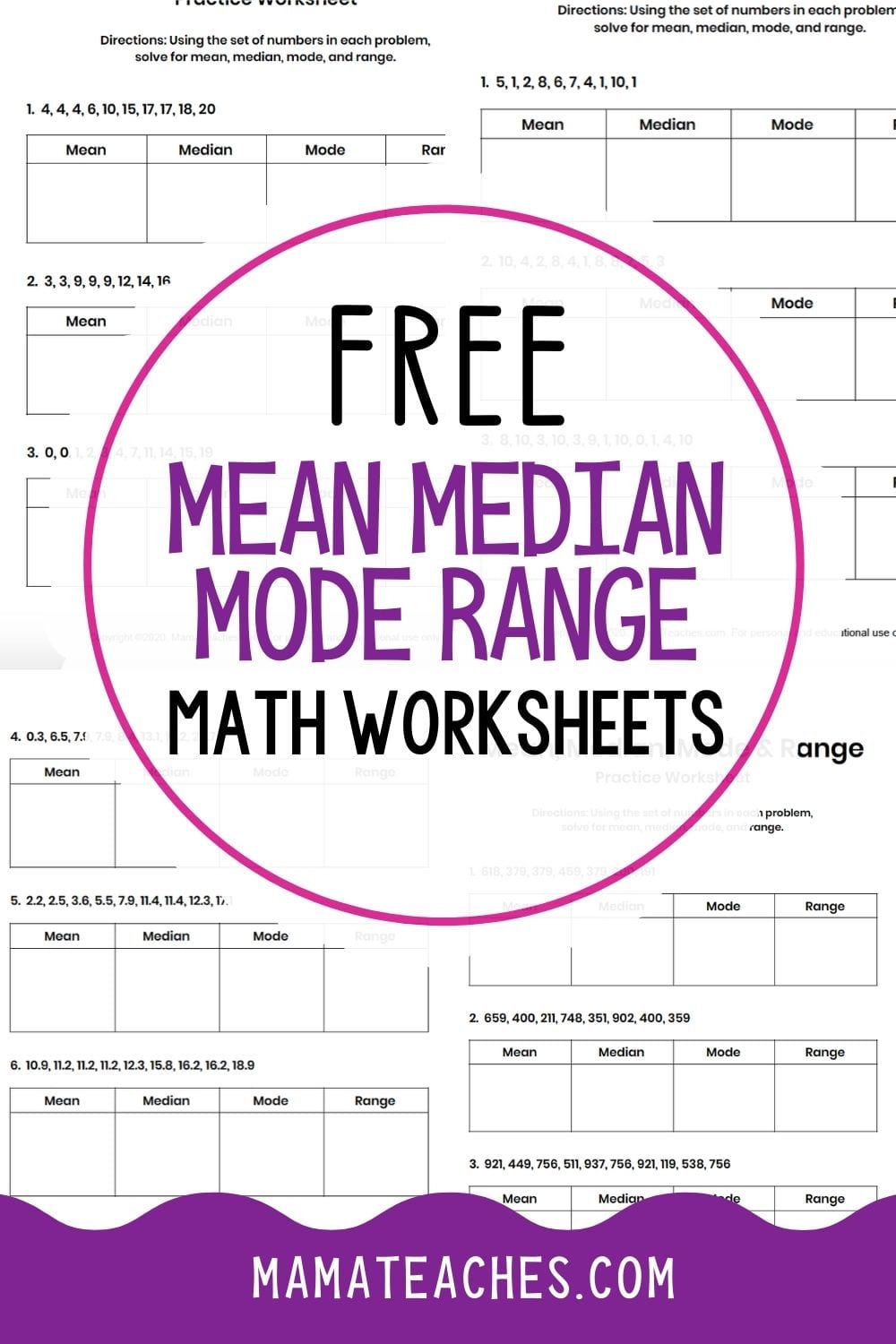 mean median mode range worksheet