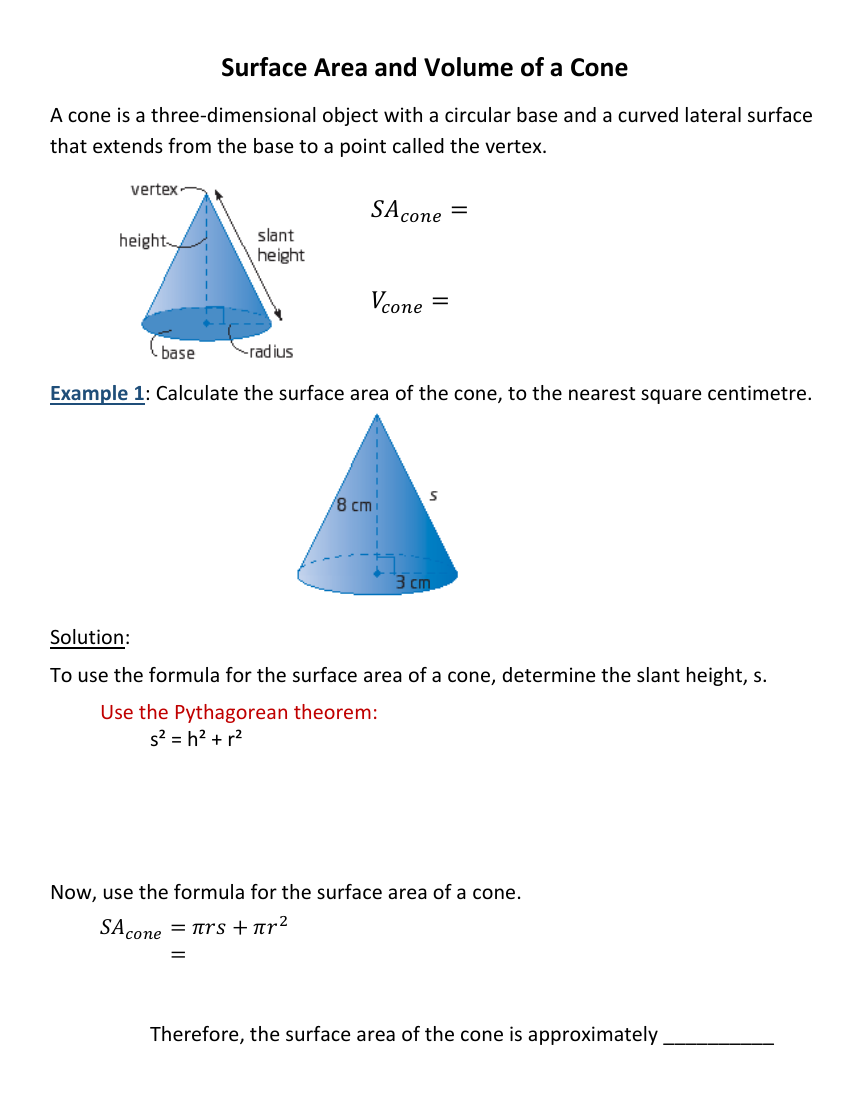 volume of a cone worksheet volume of a cone worksheet