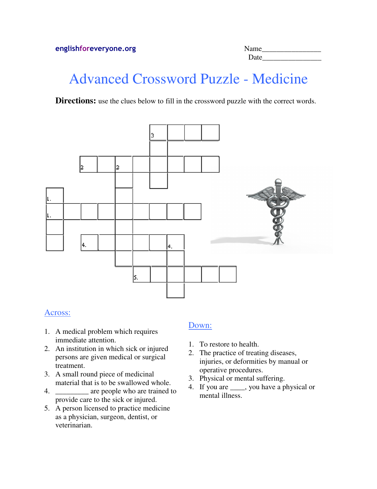 Medical Crossword Puzzle