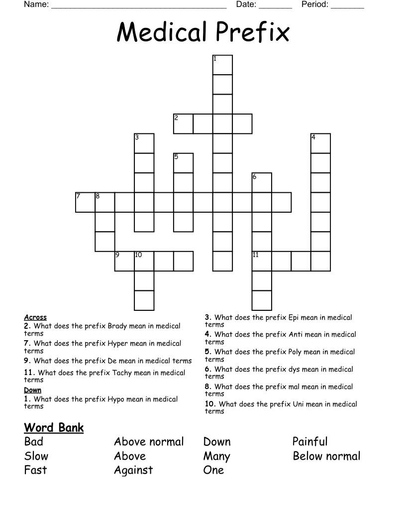 Medical Prefix Crossword WordMint