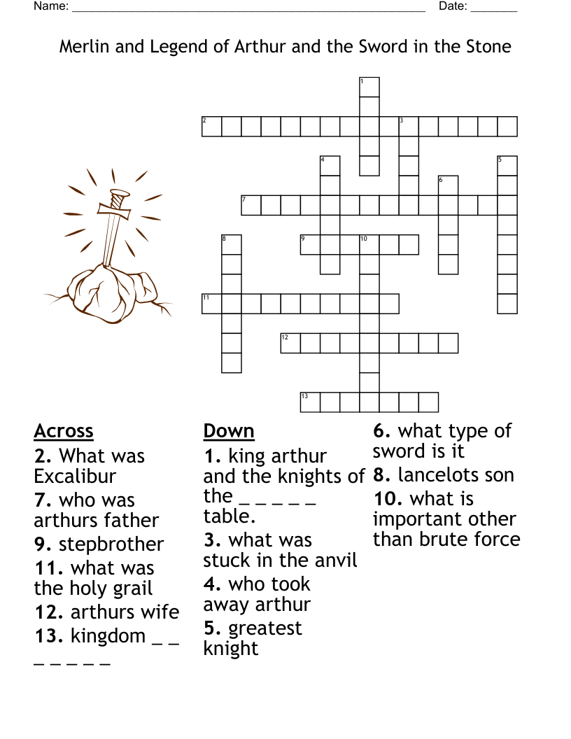 Merlin And Legend Of Arthur And The Sword In The Stone Crossword WordMint