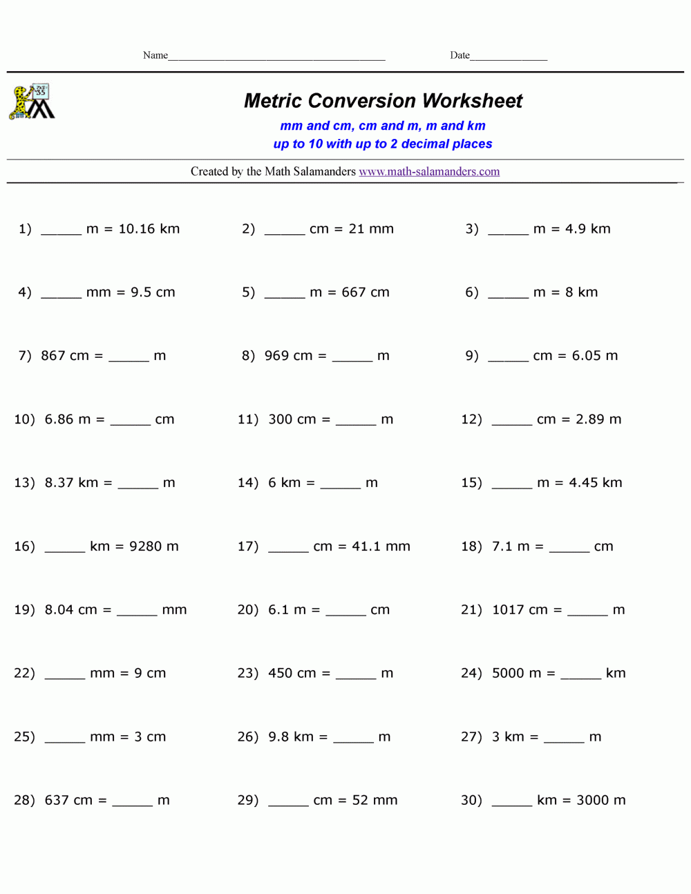 Metric Conversion Practice Worksheets Metric Conversion Practice Worksheets