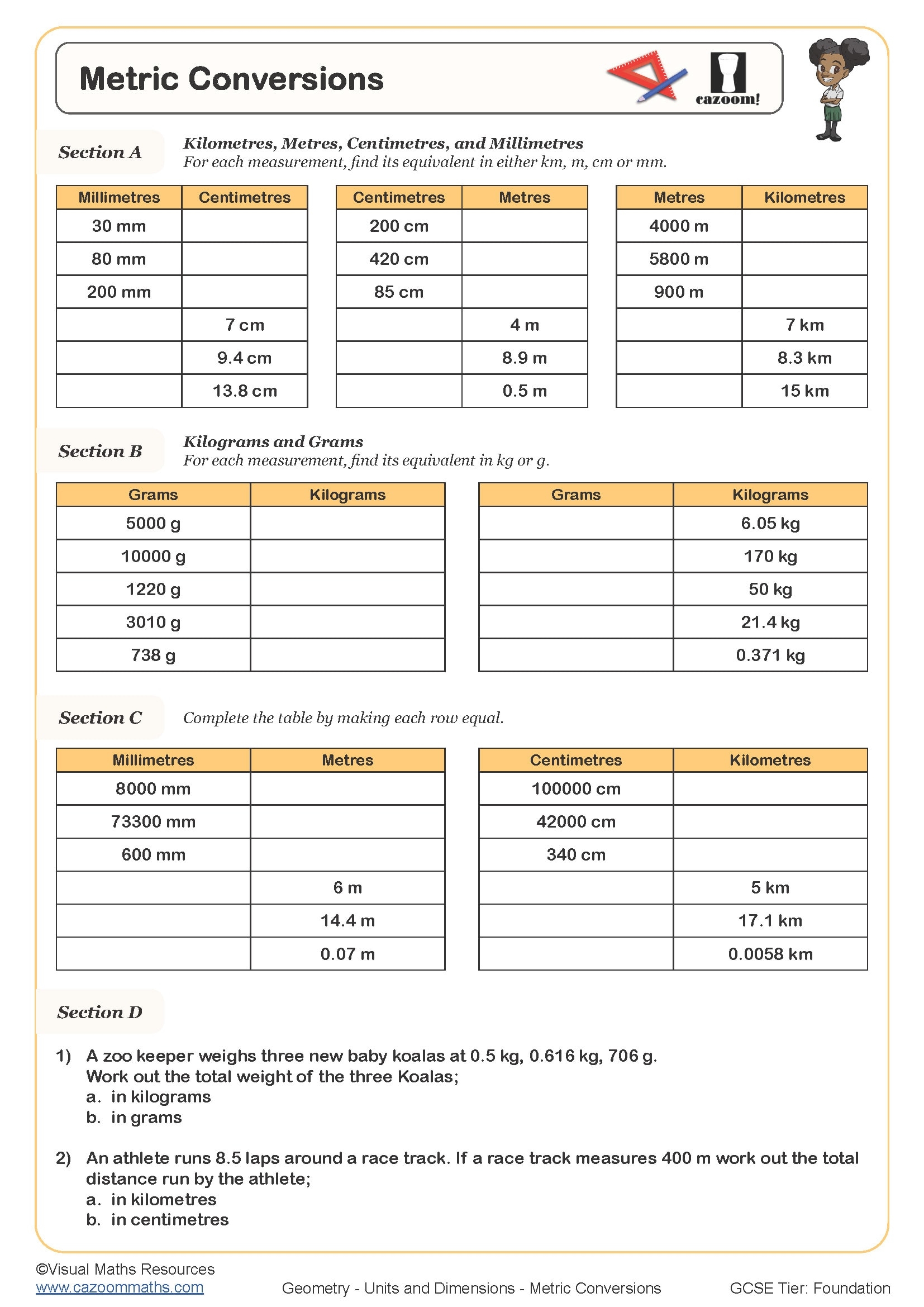 Metric Conversions Worksheet Printable Maths Worksheets Metric Conversions Worksheet Printable Maths Worksheets