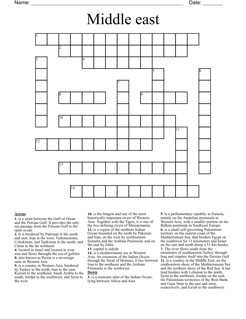 Middle East Crossword WordMint