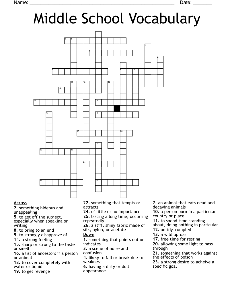 Middle School Vocabulary Crossword WordMint Middle School Vocabulary Crossword WordMint