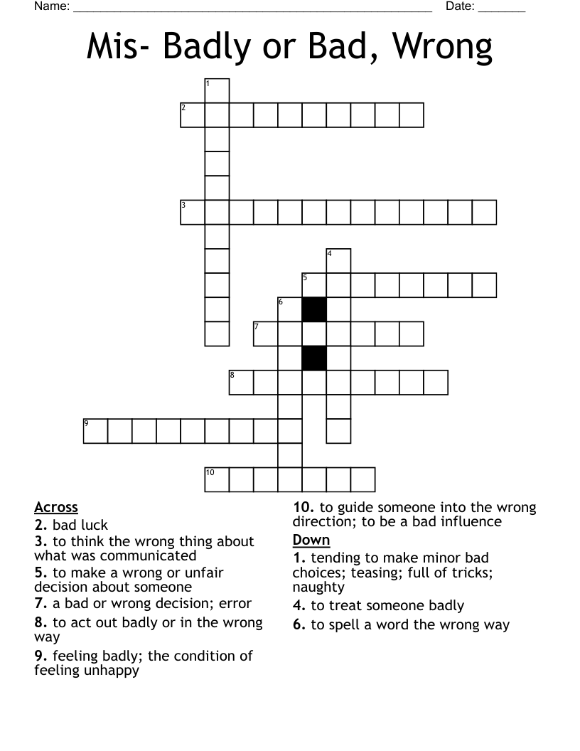 Mis Badly Or Bad Wrong Crossword WordMint