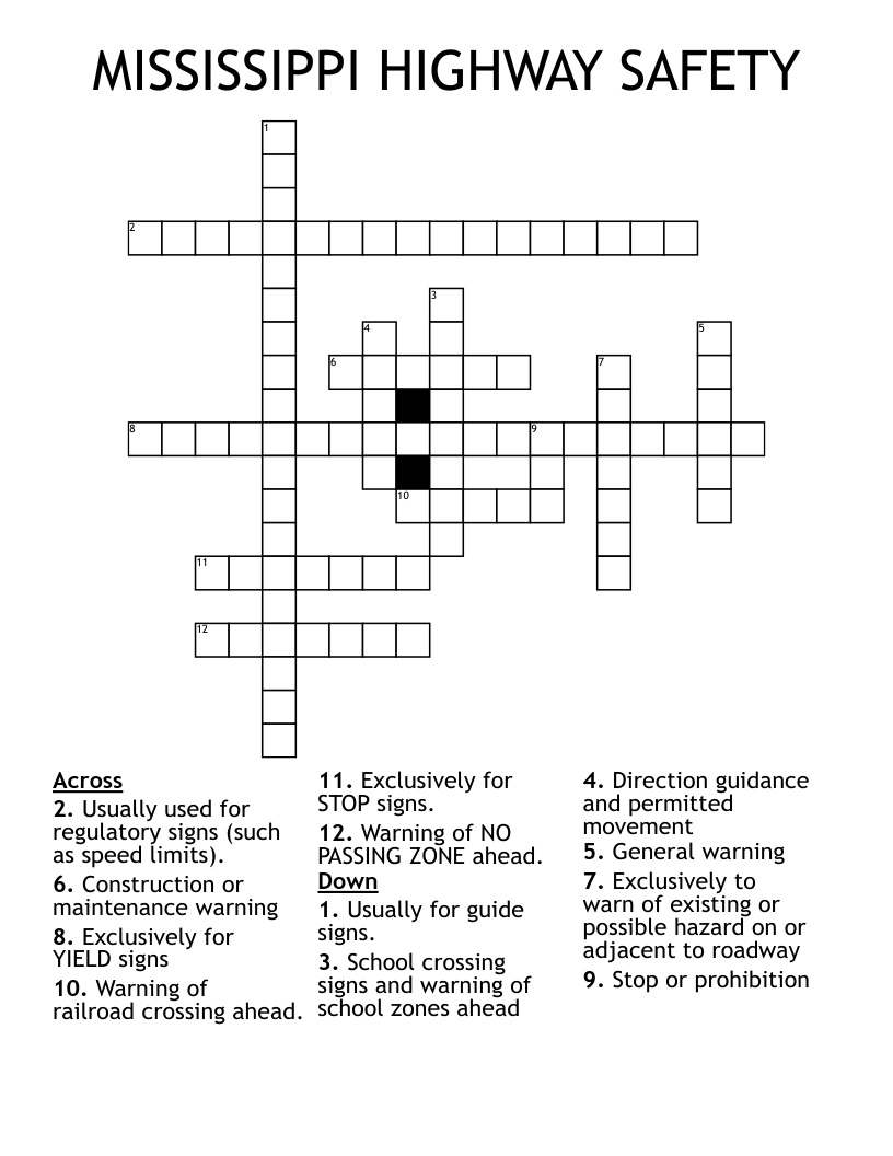 MISSISSIPPI HIGHWAY SAFETY Crossword WordMint