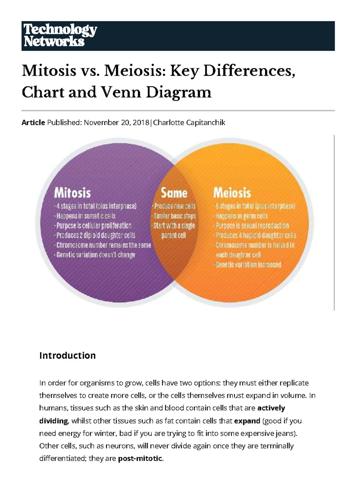 Mitosis Vs Meiosis Key Differences Charts Venn Diagrams Explained Studocu
