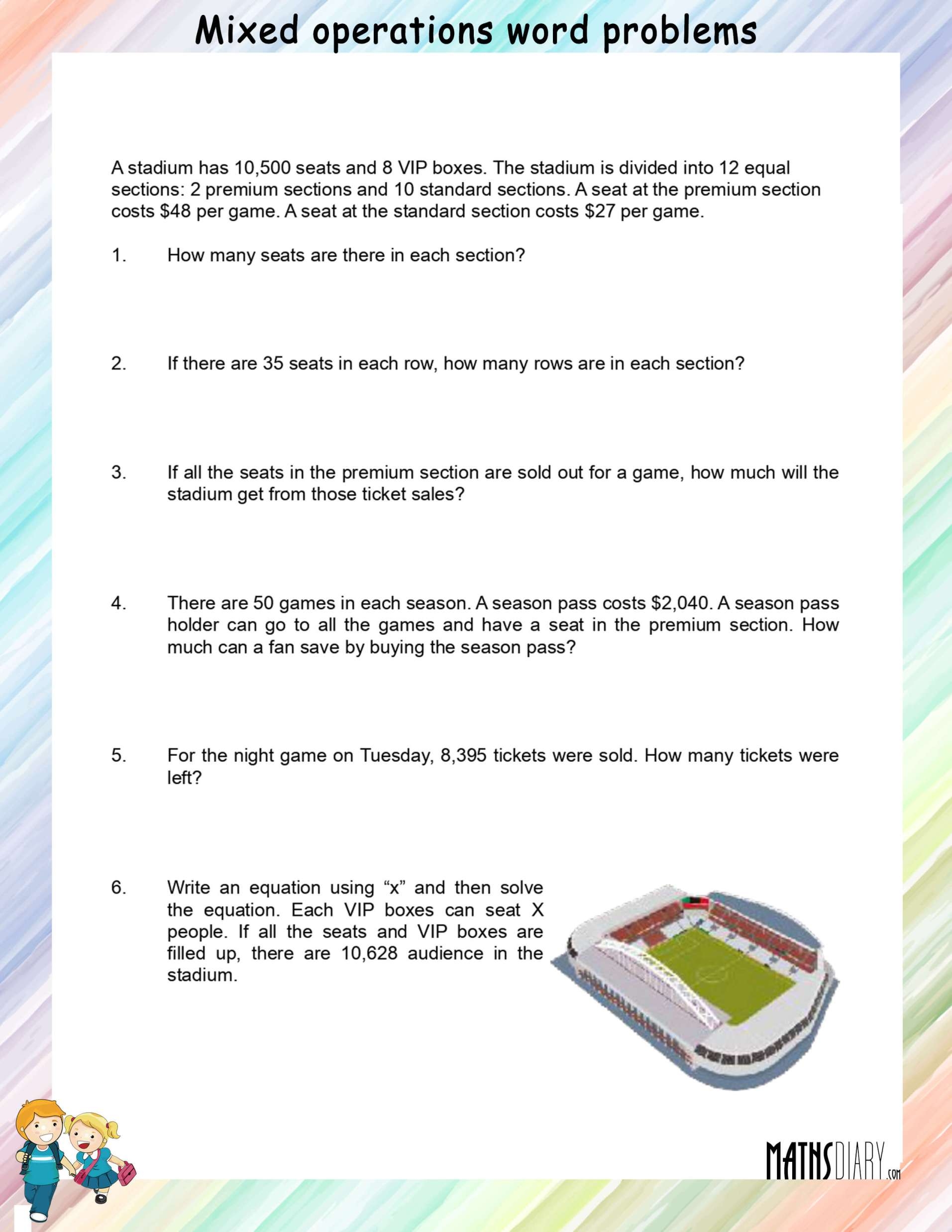 Mixed Operations Word Problems Worksheets Math Worksheets Worksheets Library