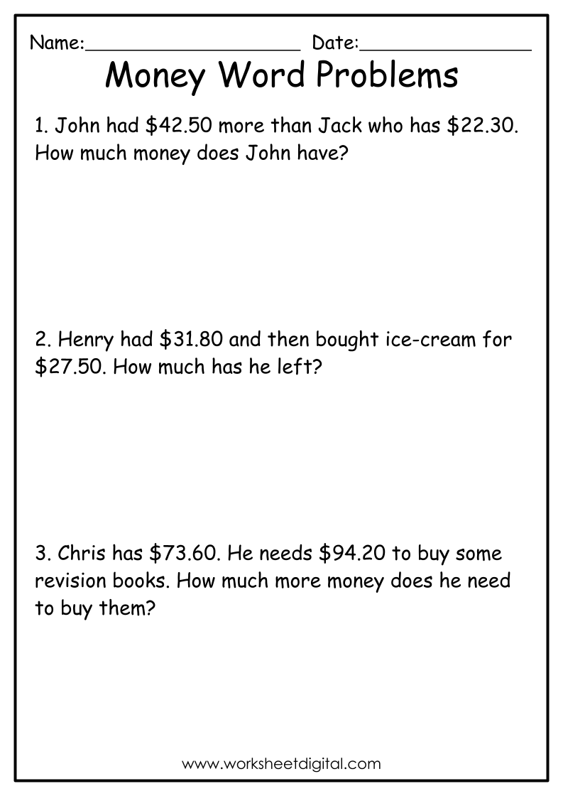 Money Word Problems Grade 3 Worksheet Digital 1 Teacher Made Resources