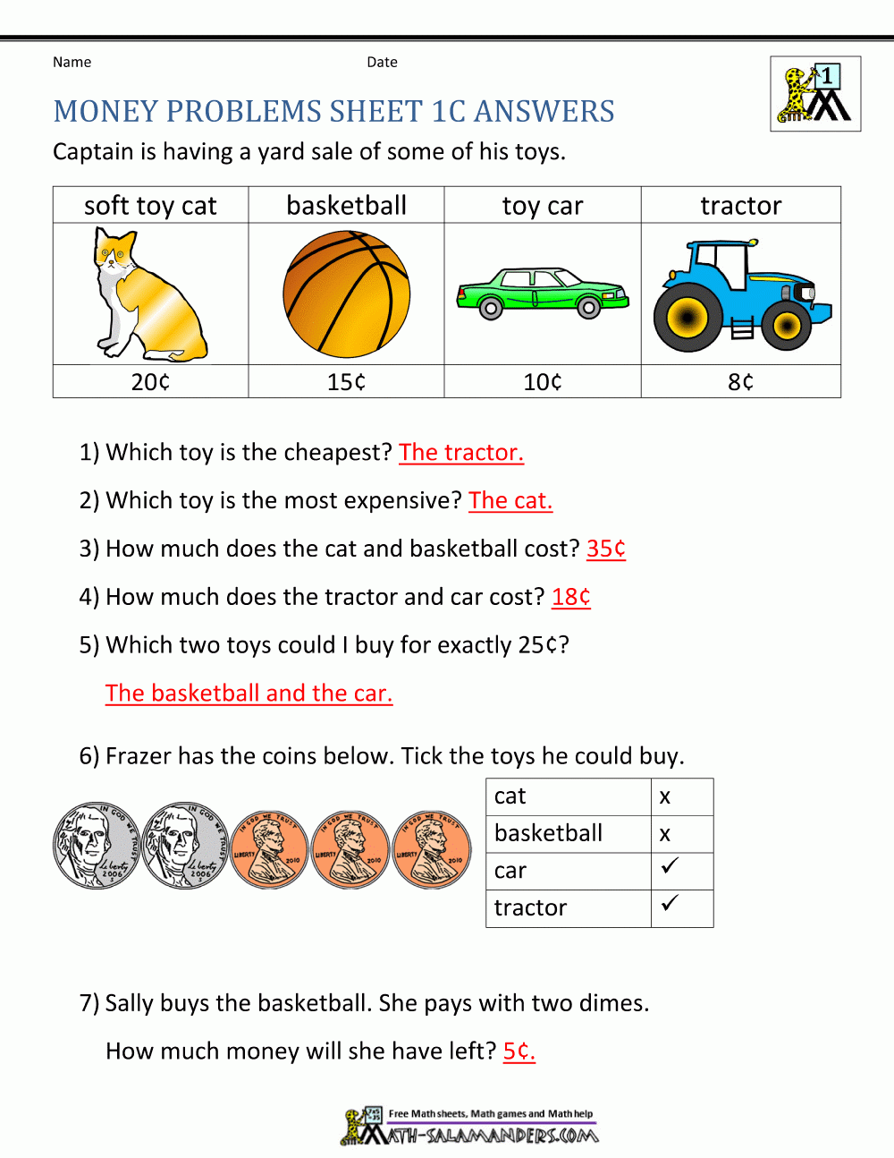 Money Worksheets For First Grade Money Worksheets For First Grade