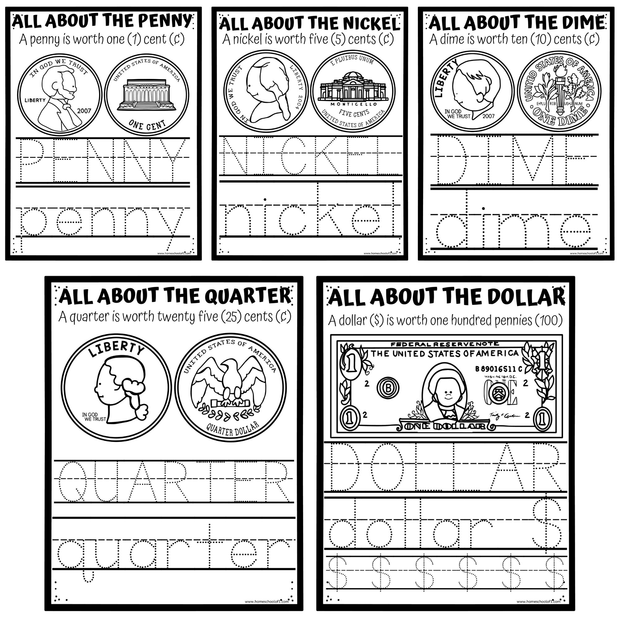 Money Worksheets For Kindergarten Learn To Count US Coins