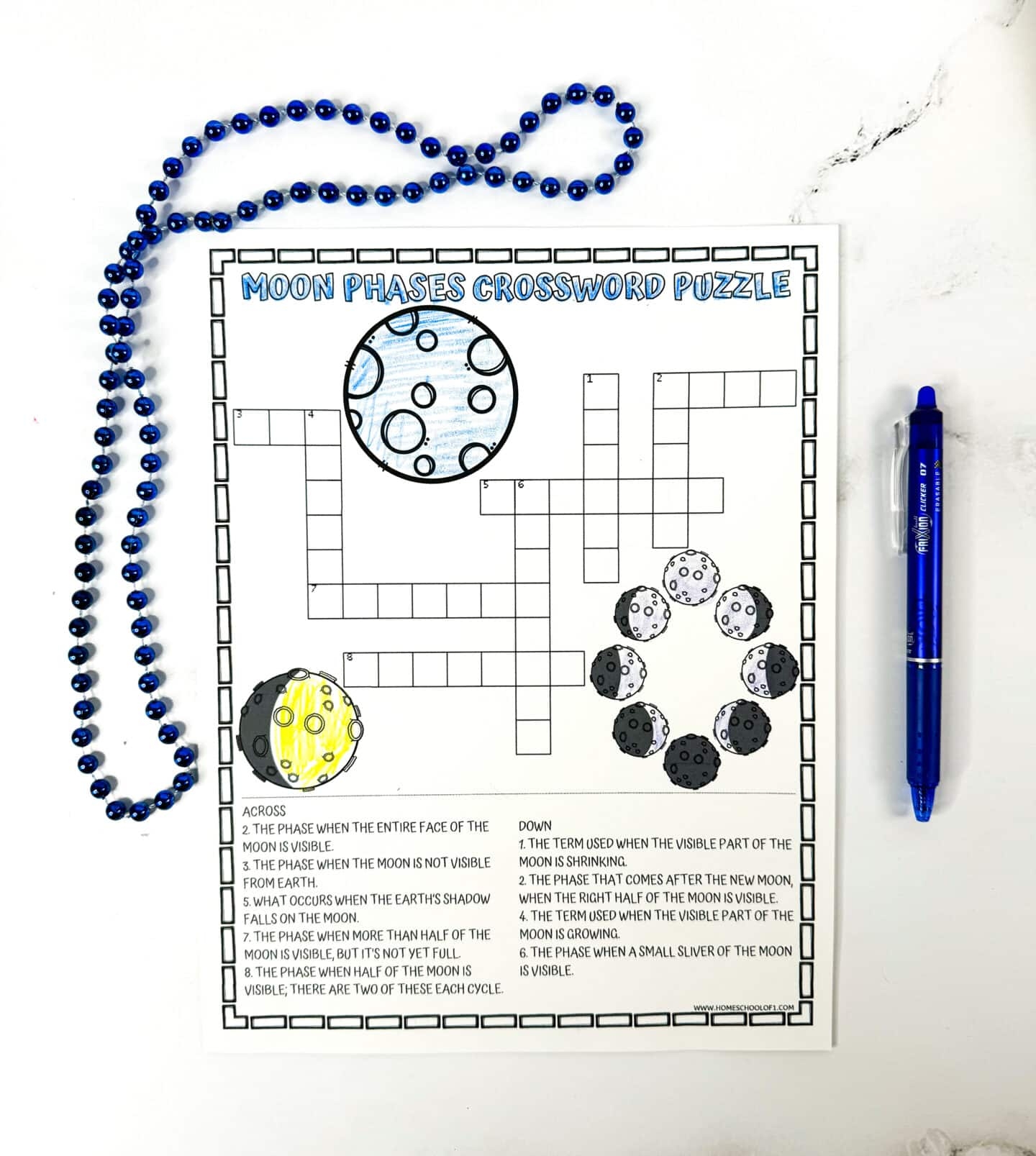 Moon Phases Crossword Puzzle Free Printable 