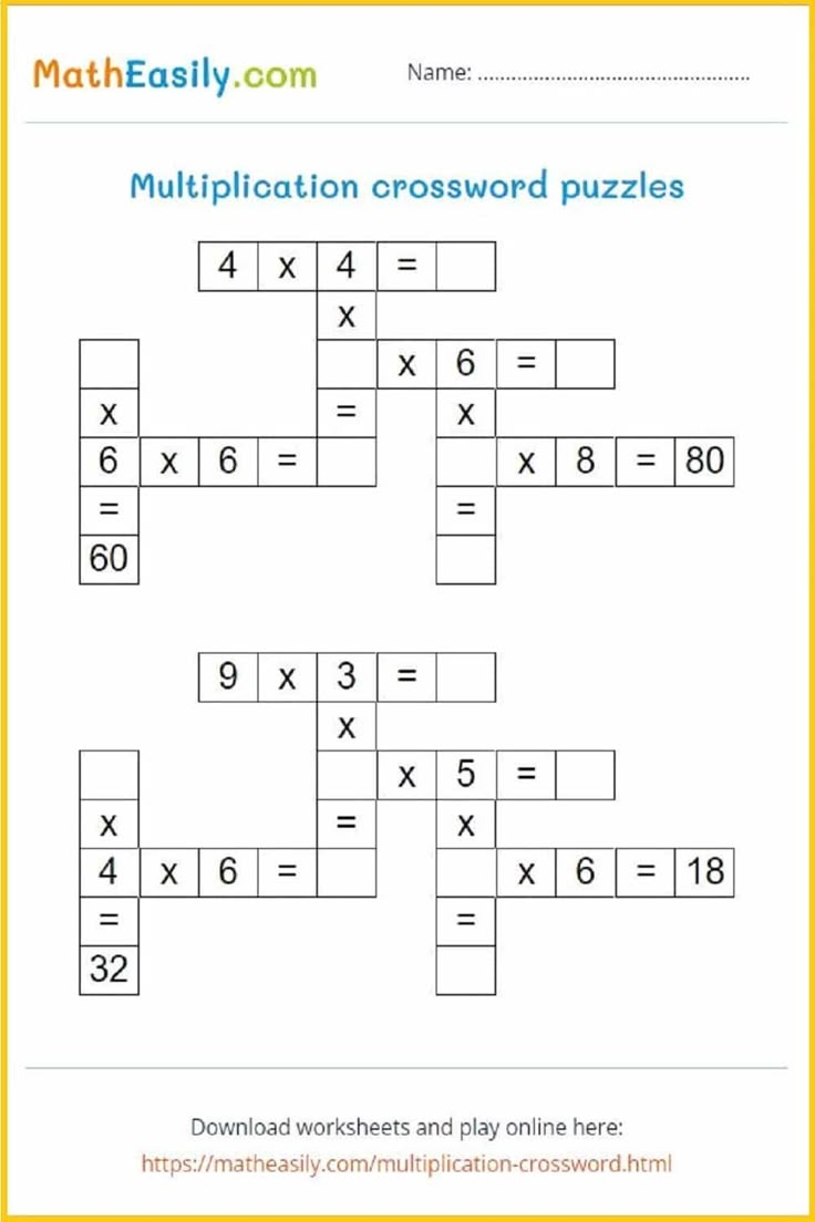 math crossword puzzles printable