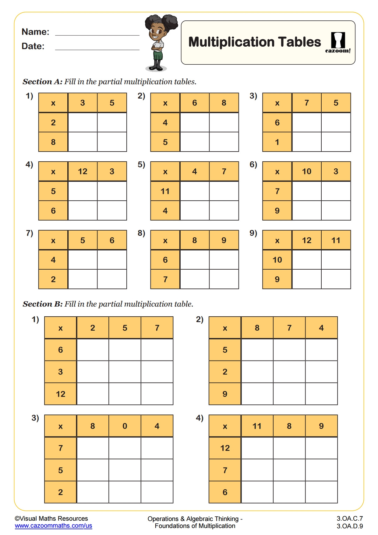 Multiplication Tables PDF Printable Operations And Algebraic Thinking Worksheets Cazoom Math Multiplication Tables PDF Printable Operations And Algebraic Thinking Worksheets Cazoom Math