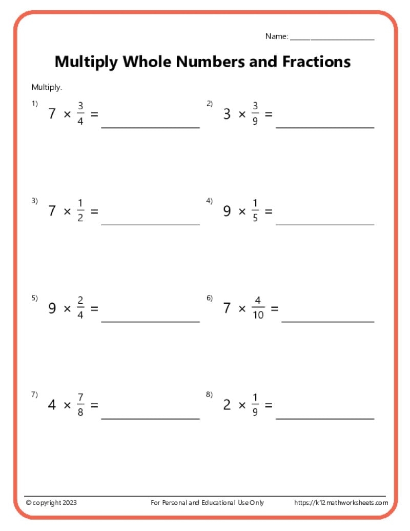 Multiply Fractions With Whole Numbers