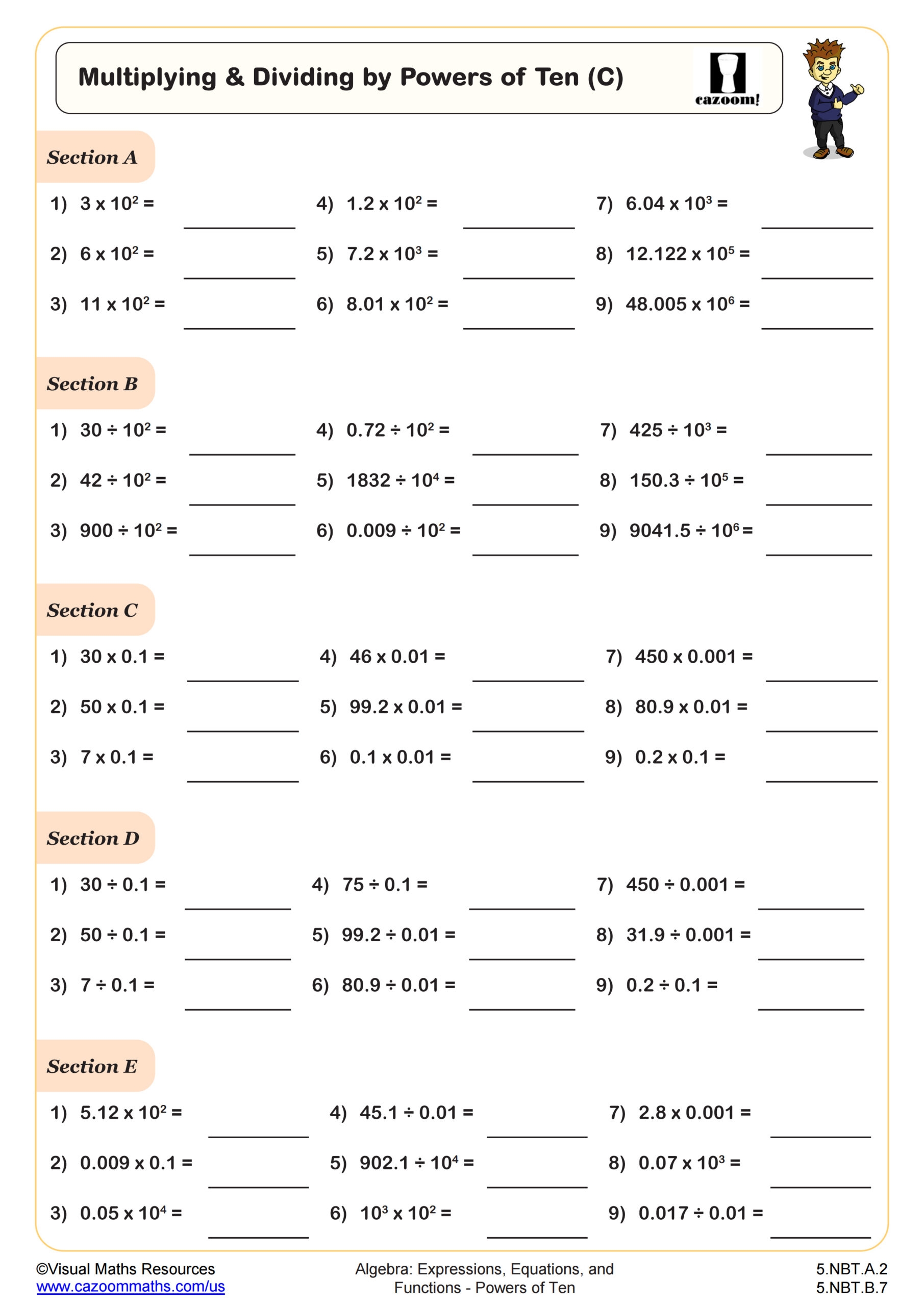 Multiplying And Dividing By Powers Of Ten C Worksheet 5th Grade PDF Worksheets Cazoom Math