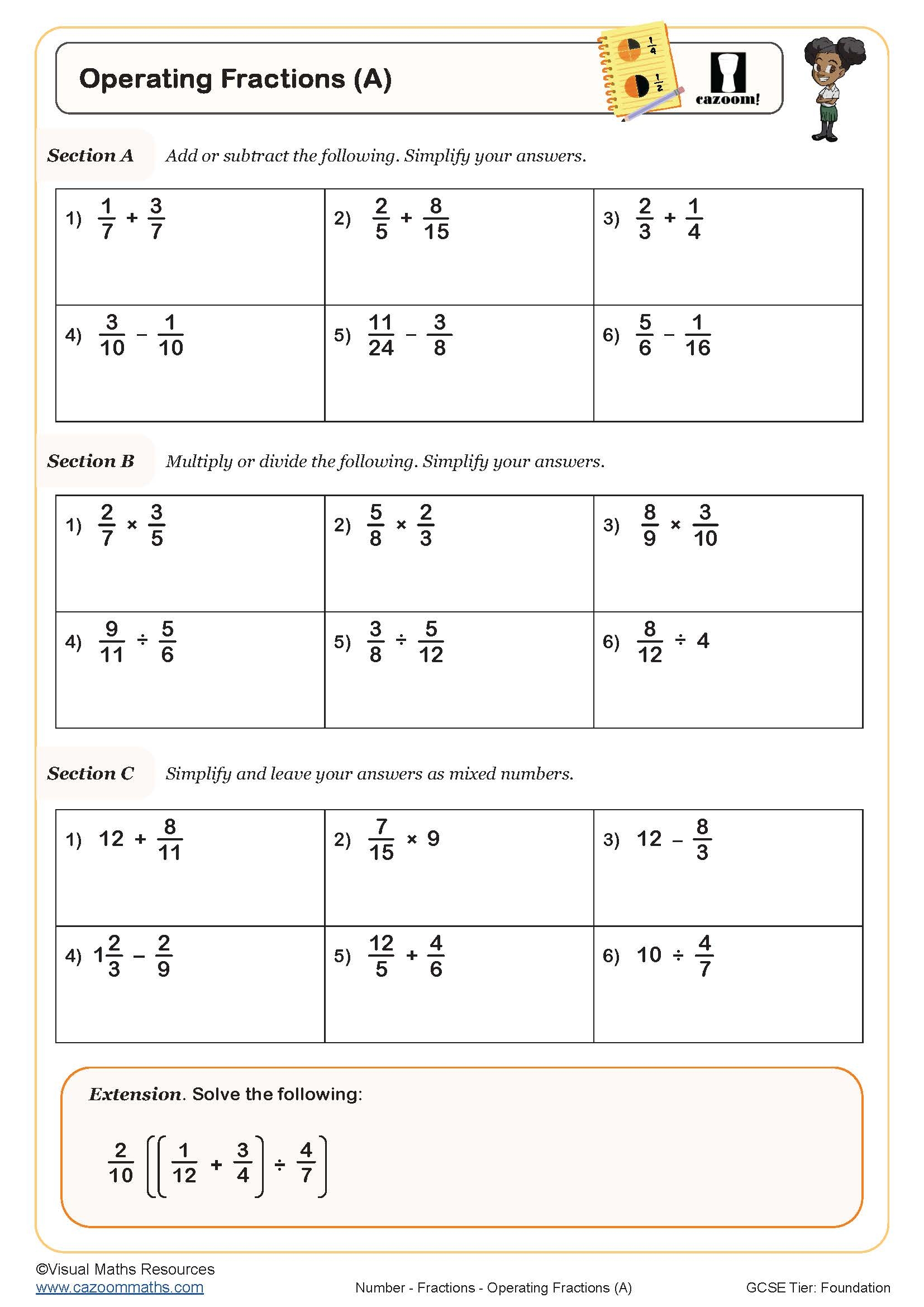 fractions and division worksheets