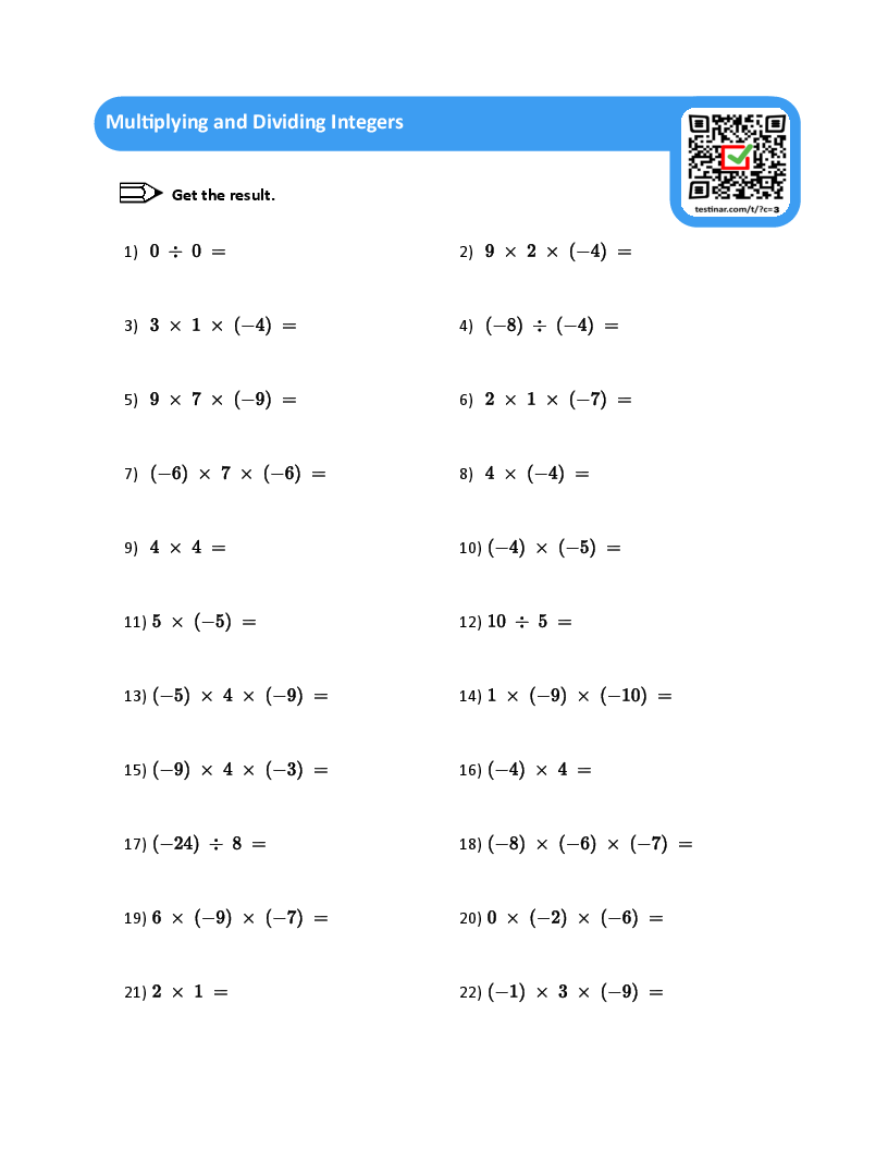 Multiplying And Dividing Integers Worksheets