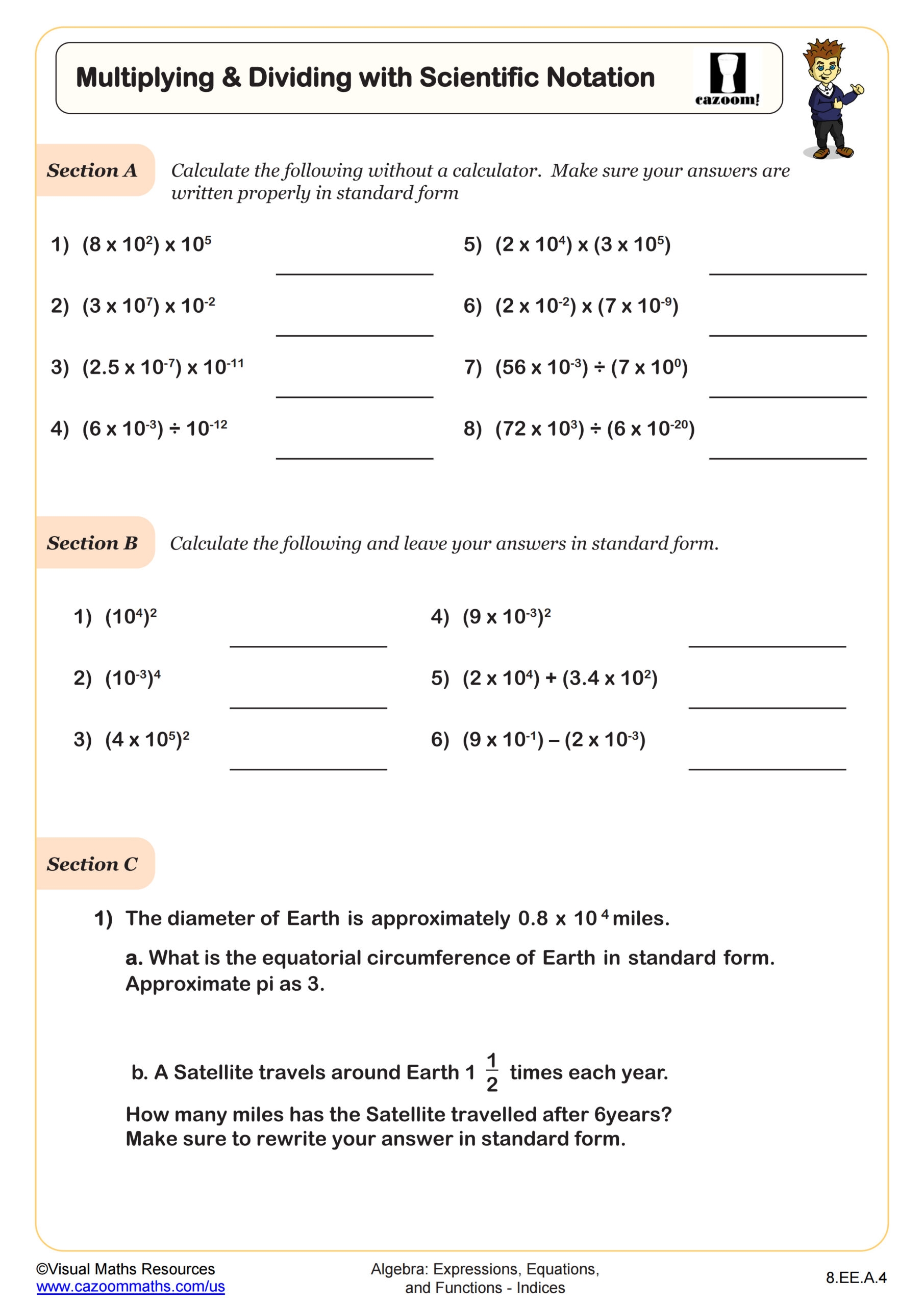 Multiplying And Dividing With Scientific Notation Worksheet Fun And Engaging 8th Grade PDF Worksheets Cazoom Math