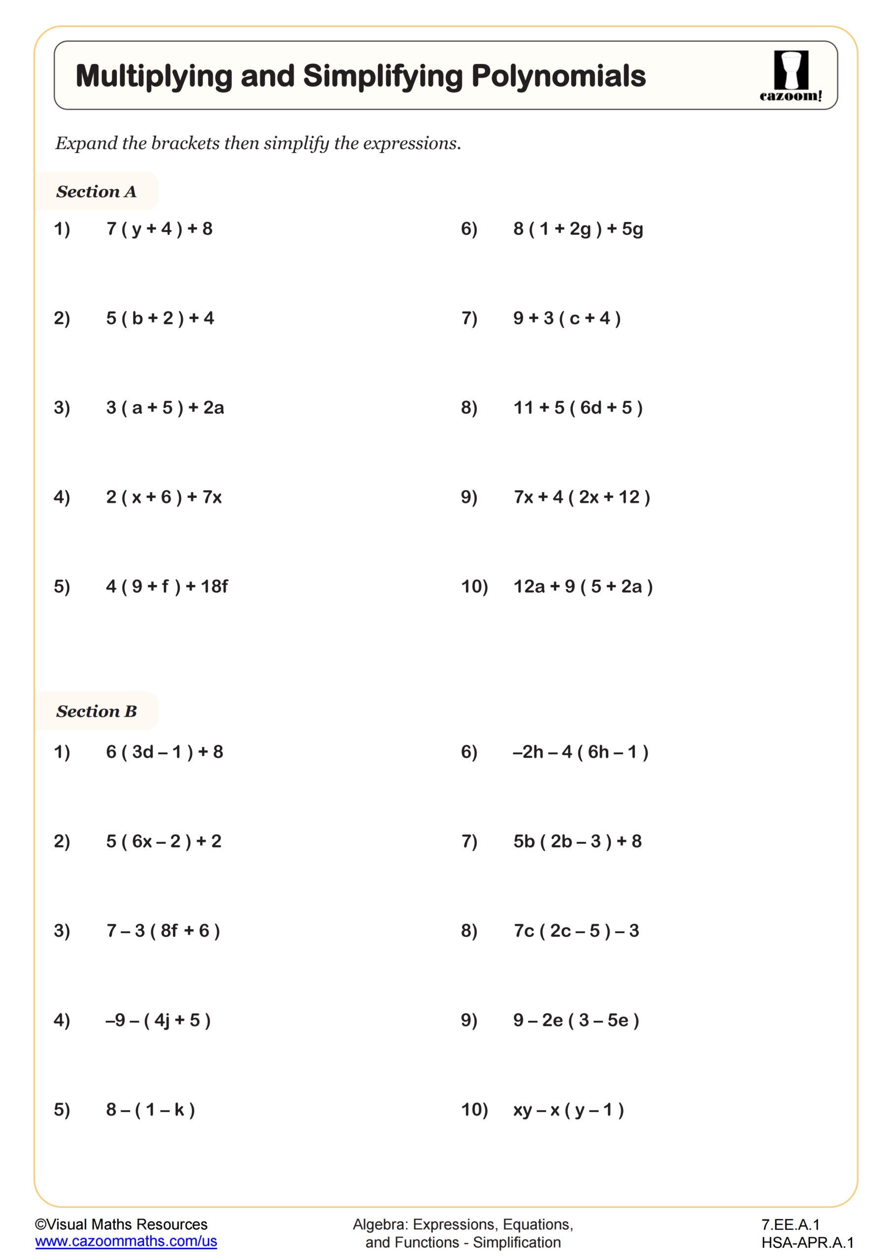 algebra worksheets simplifying expressions