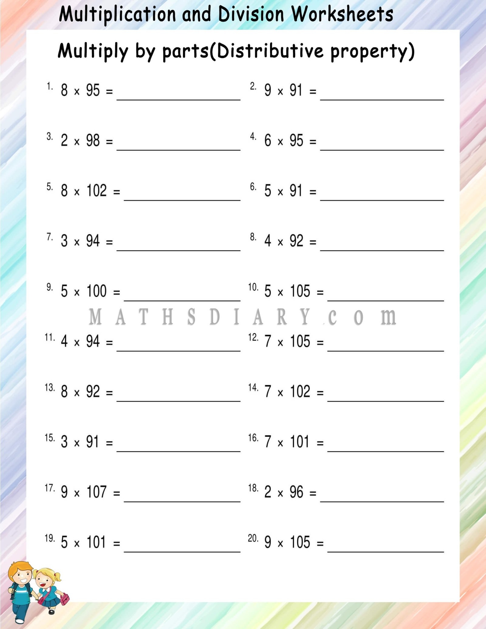 Multiplying By Parts Distributive Property Worksheets Math Worksheets MathsDiary