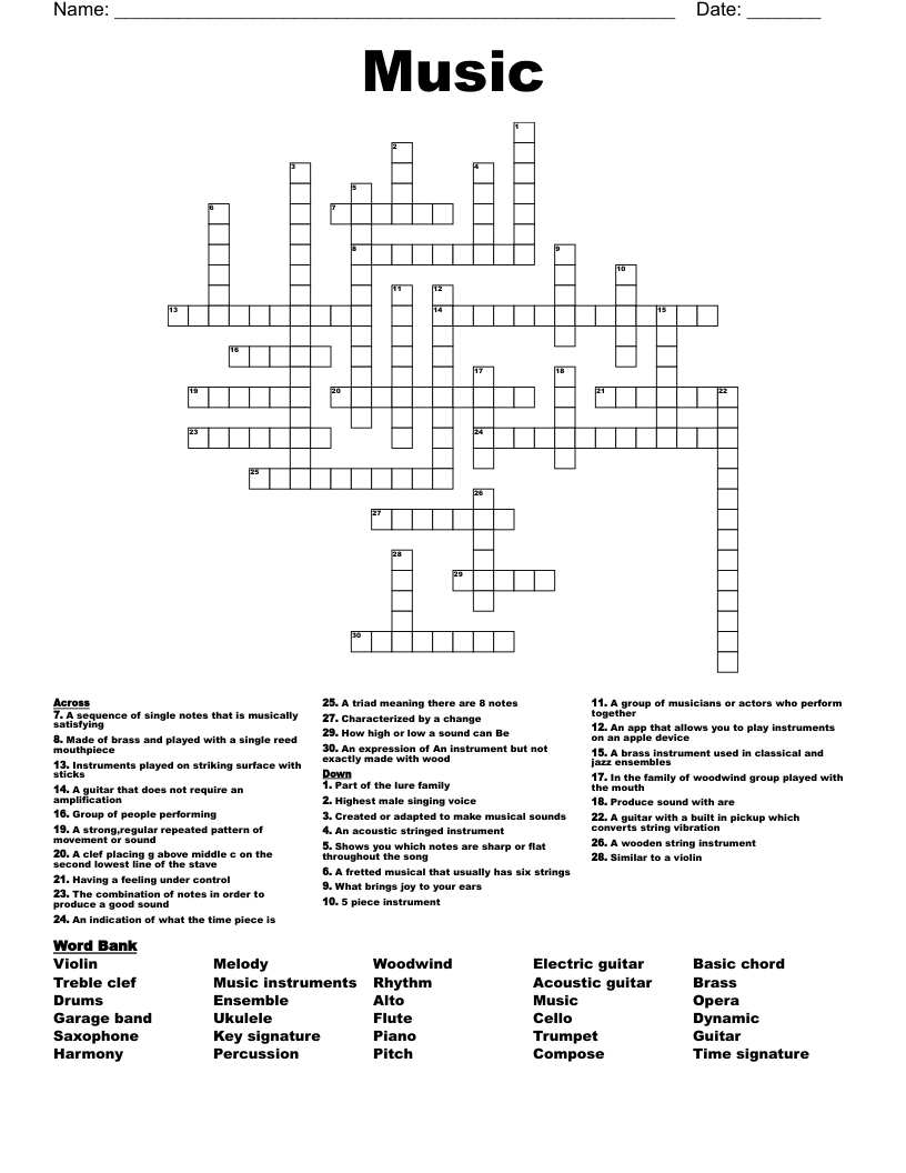 Music Crossword WordMint