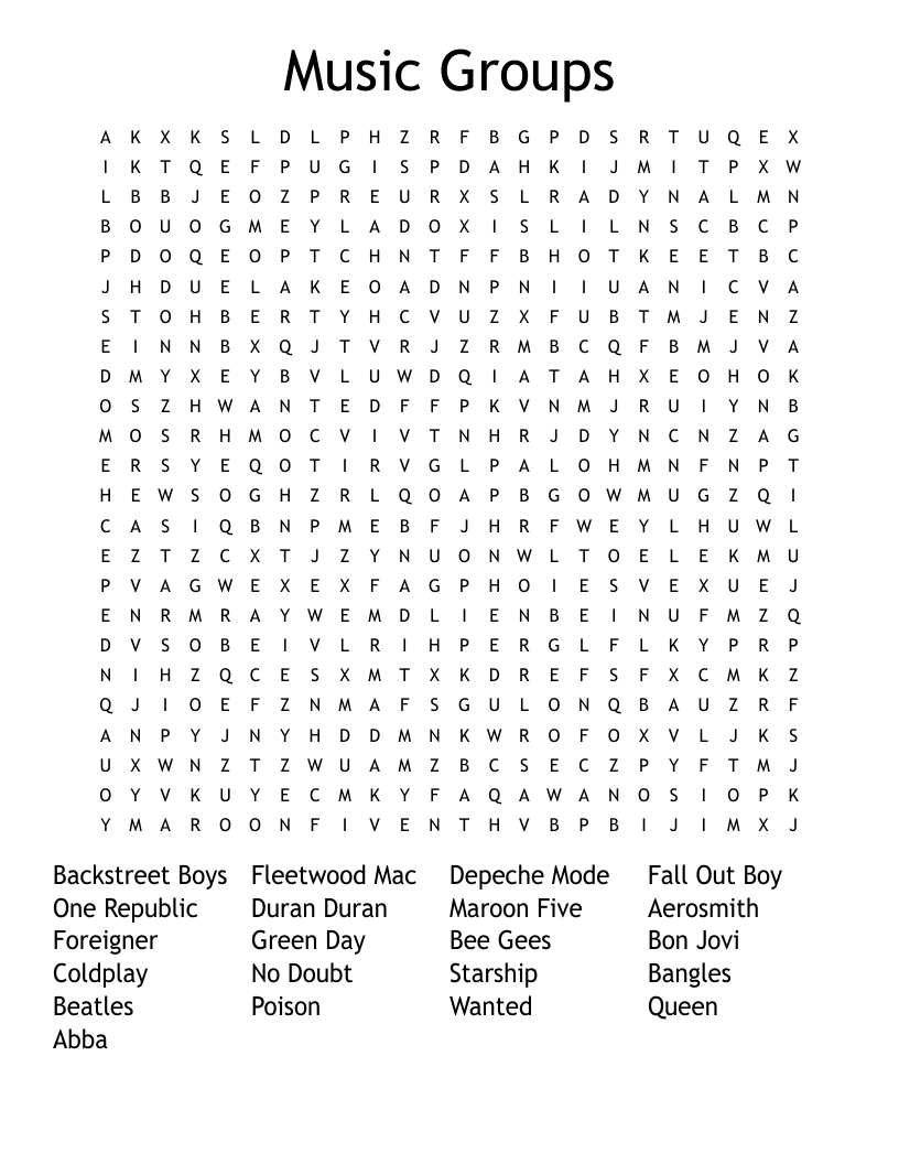 Music Groups Word Search WordMint