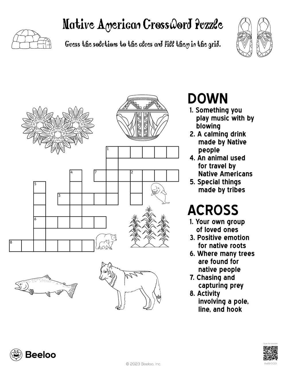 Native American Crossword Puzzle Beeloo Printable Crafts And Activities For Kids