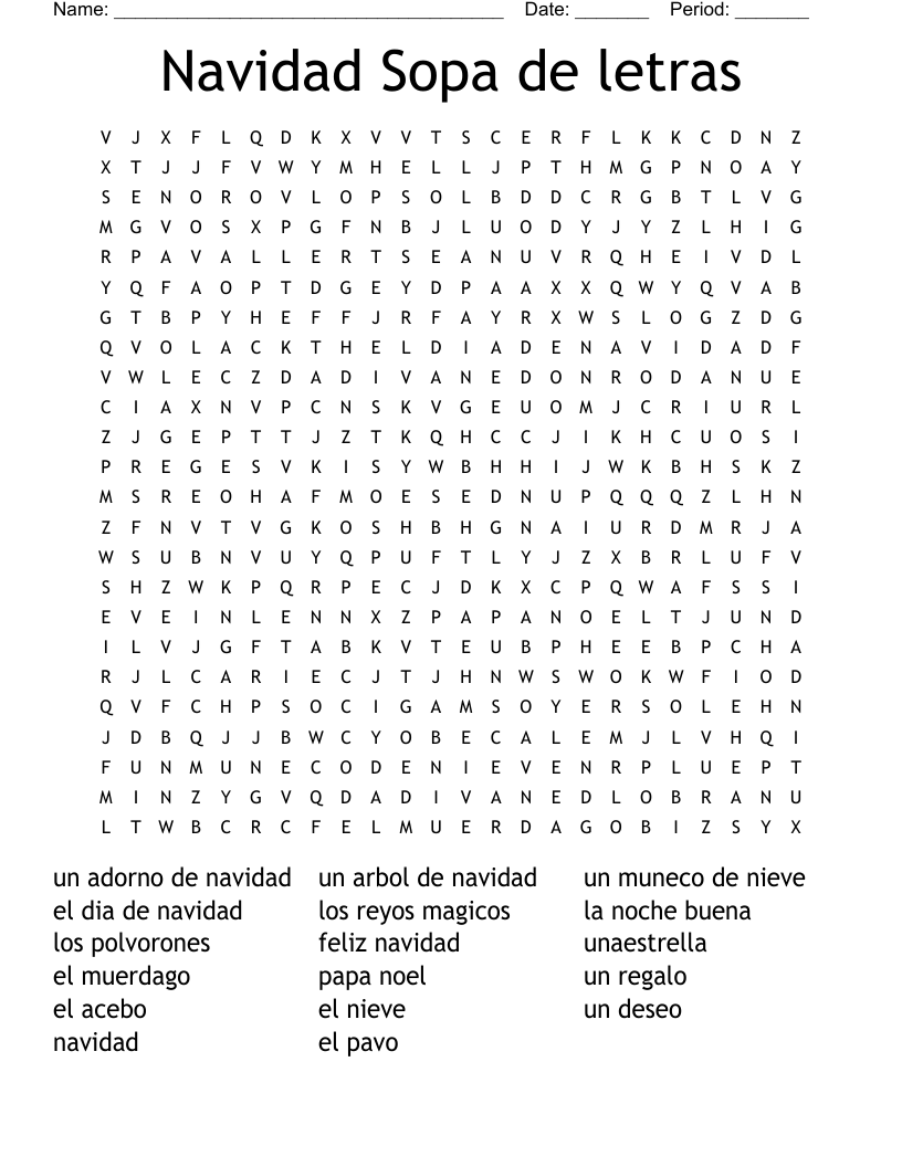 Navidad Sopa De Letras Word Search WordMint