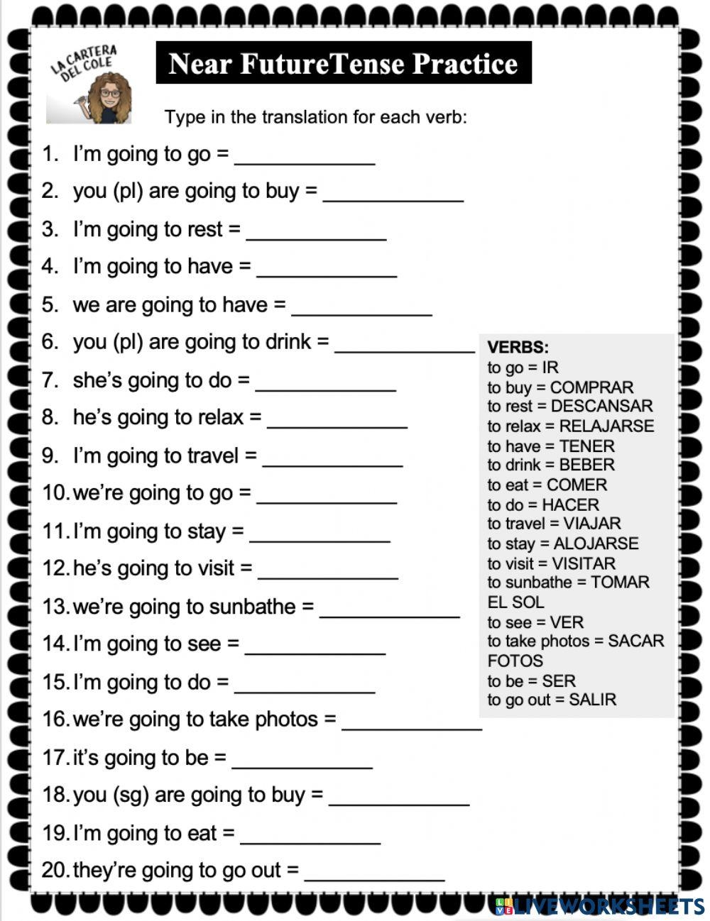 Near Future Tense Practice Worksheet Worksheets Library