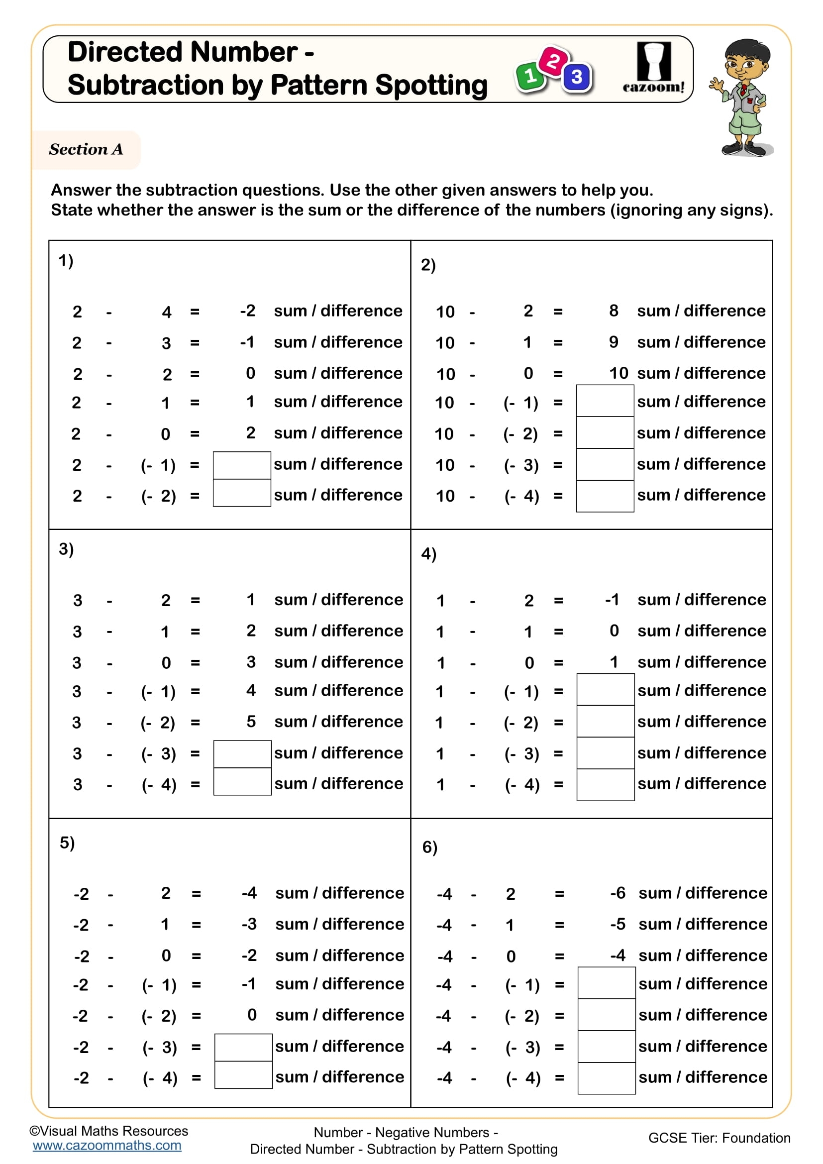 Negative Numbers Worksheets Printable Worksheet On Negative Numbers PDF And Free Samples Downloads Cazoom Maths