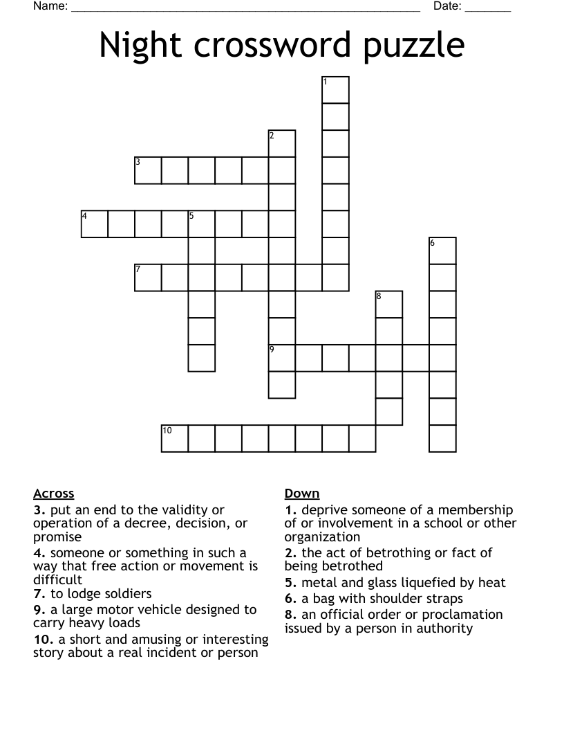 Night Crossword Puzzle WordMint