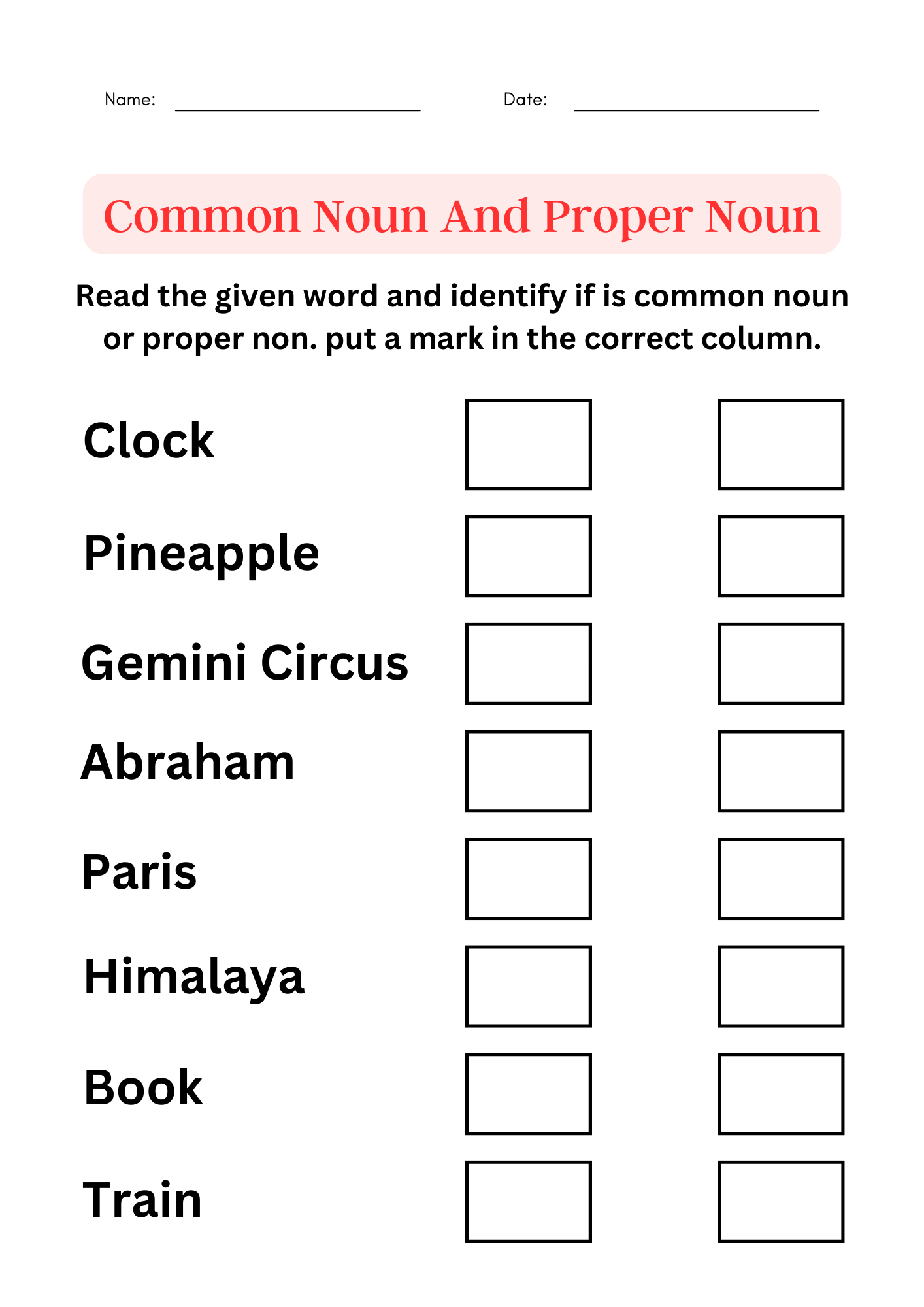 common and proper noun worksheets