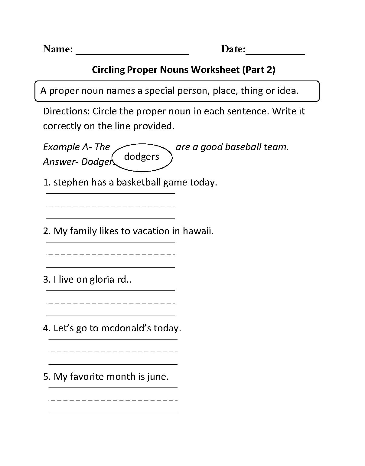 common vs proper nouns worksheet