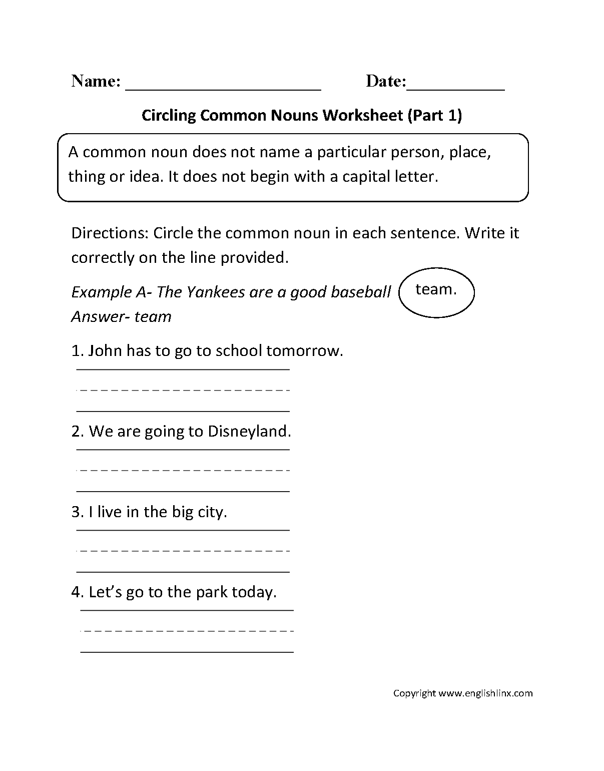 common noun and proper noun worksheet