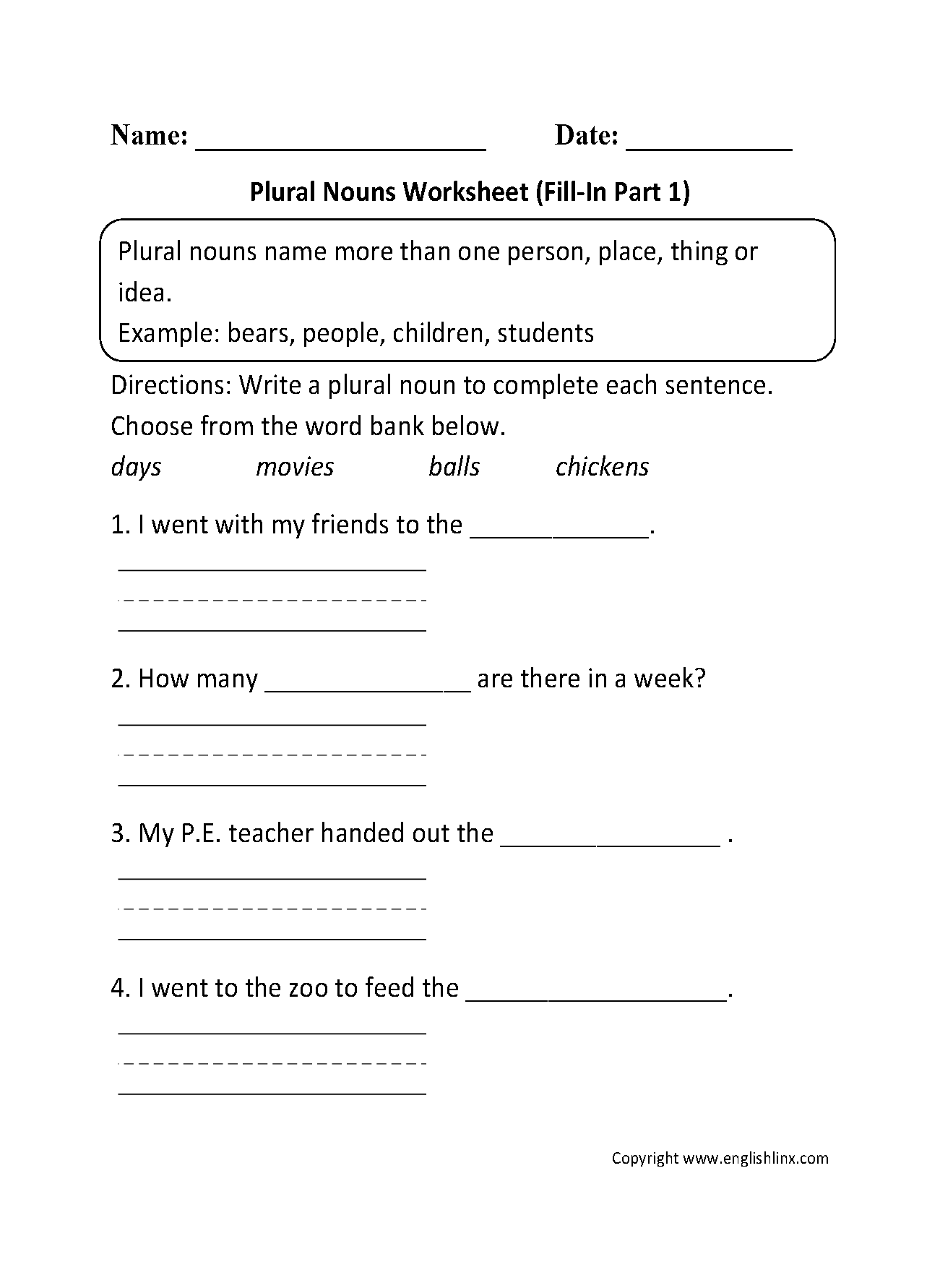 singular and plural worksheets