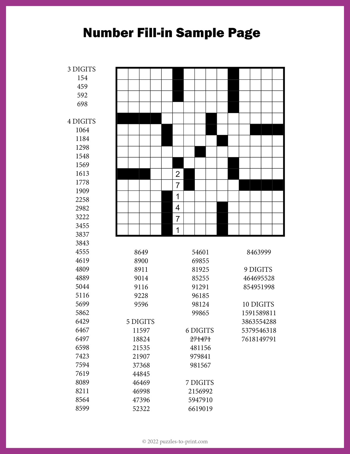 crossword puzzles with numbers