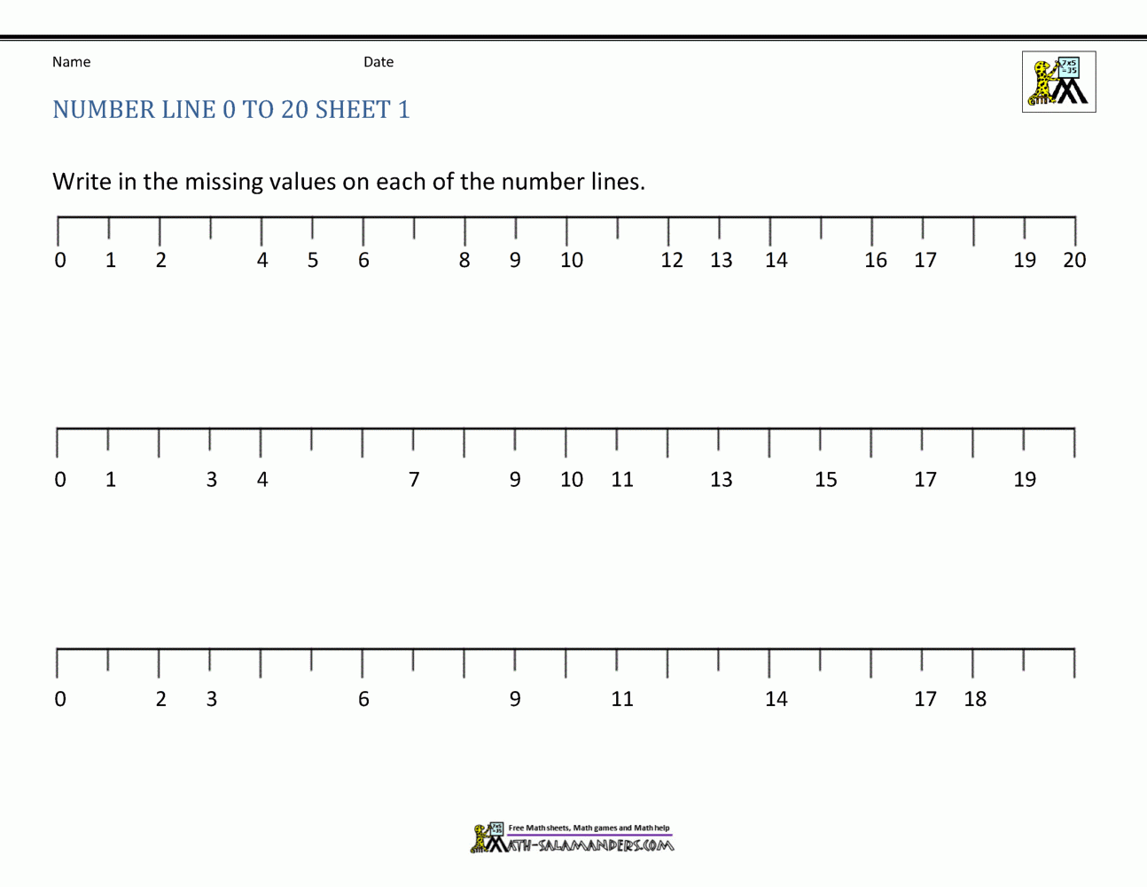 Number Line To 20 Worksheets Number Line To 20 Worksheets