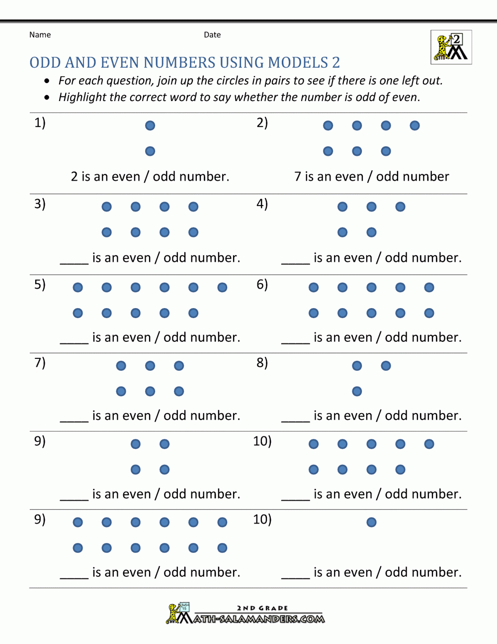 Odd Numbers And Even Numbers Worksheet