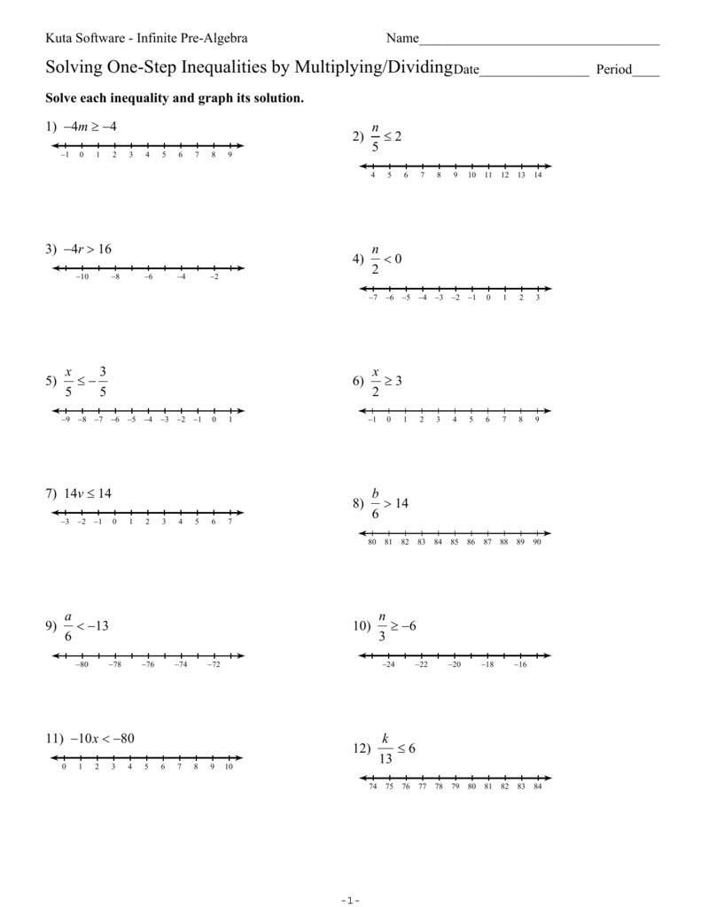 solving one step inequalities worksheet