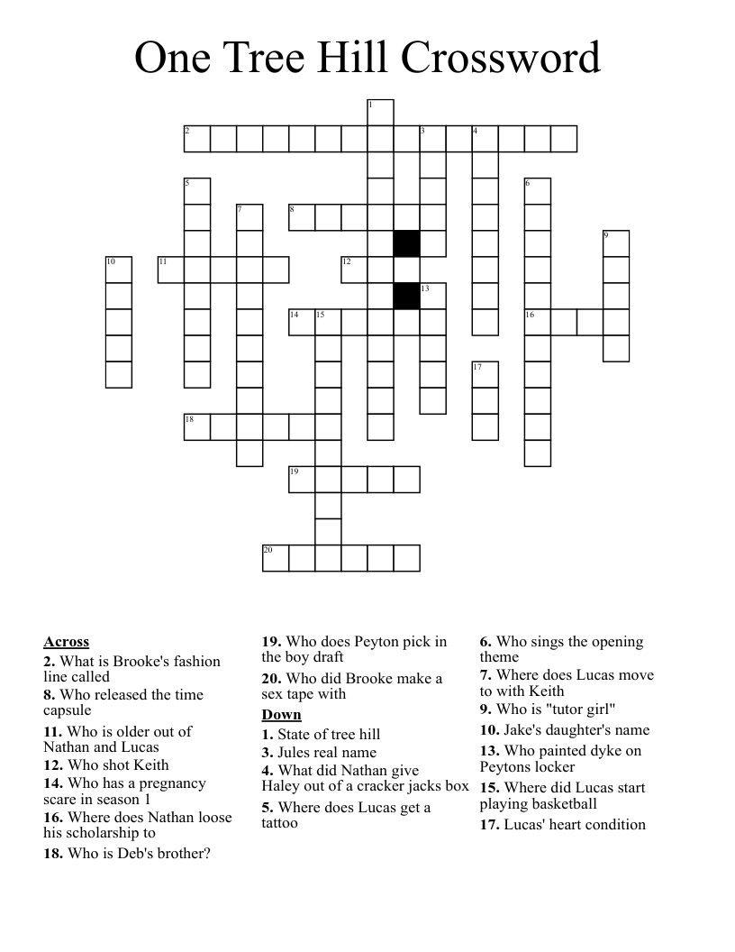 One Tree Hill Crossword WordMint